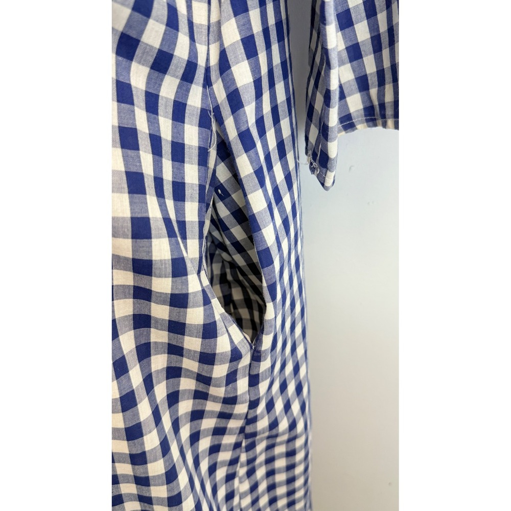 Vintage At Home Wear M/L Gingham House Dress Blue White Red Button Front Robe - Picture 6 of 9
